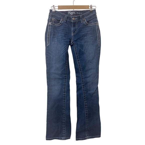 Rock 47 Wrangler Denim - Rock 47 Wrangler Low Rise Embellished Bootcut Jeans Women's Size 27x34 Blue